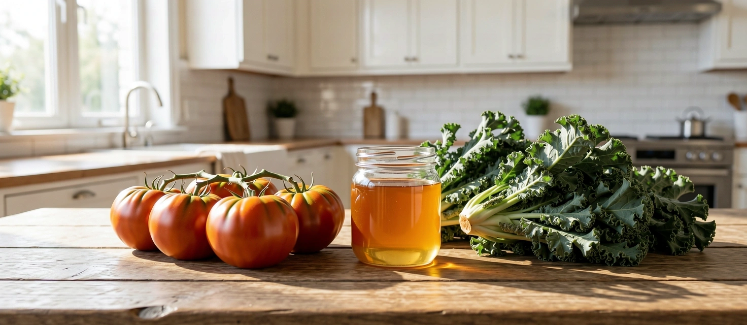 Aliments biologiques locaux sur une table rustique